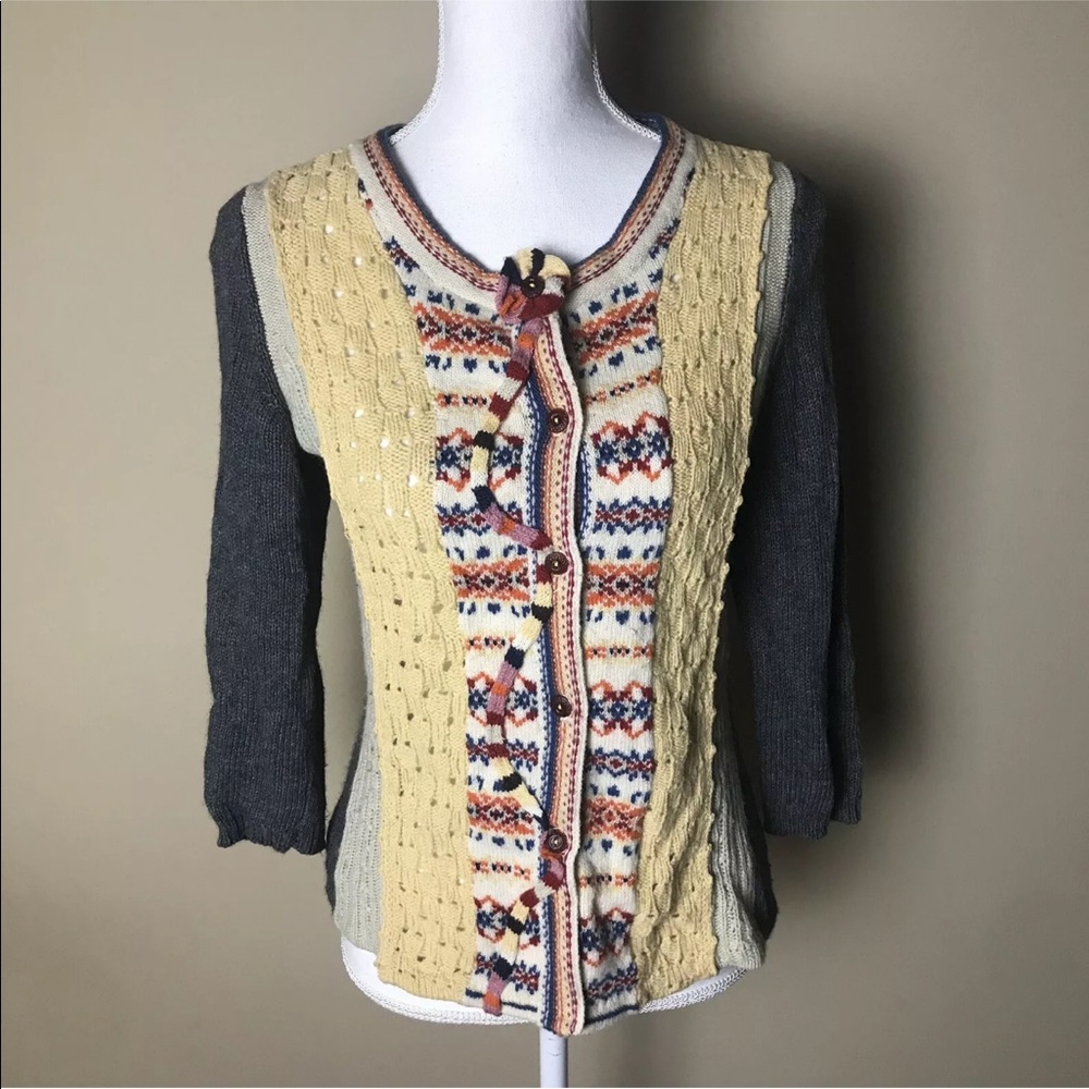 Field Flower Button Up Knit Sweater Wool Size M